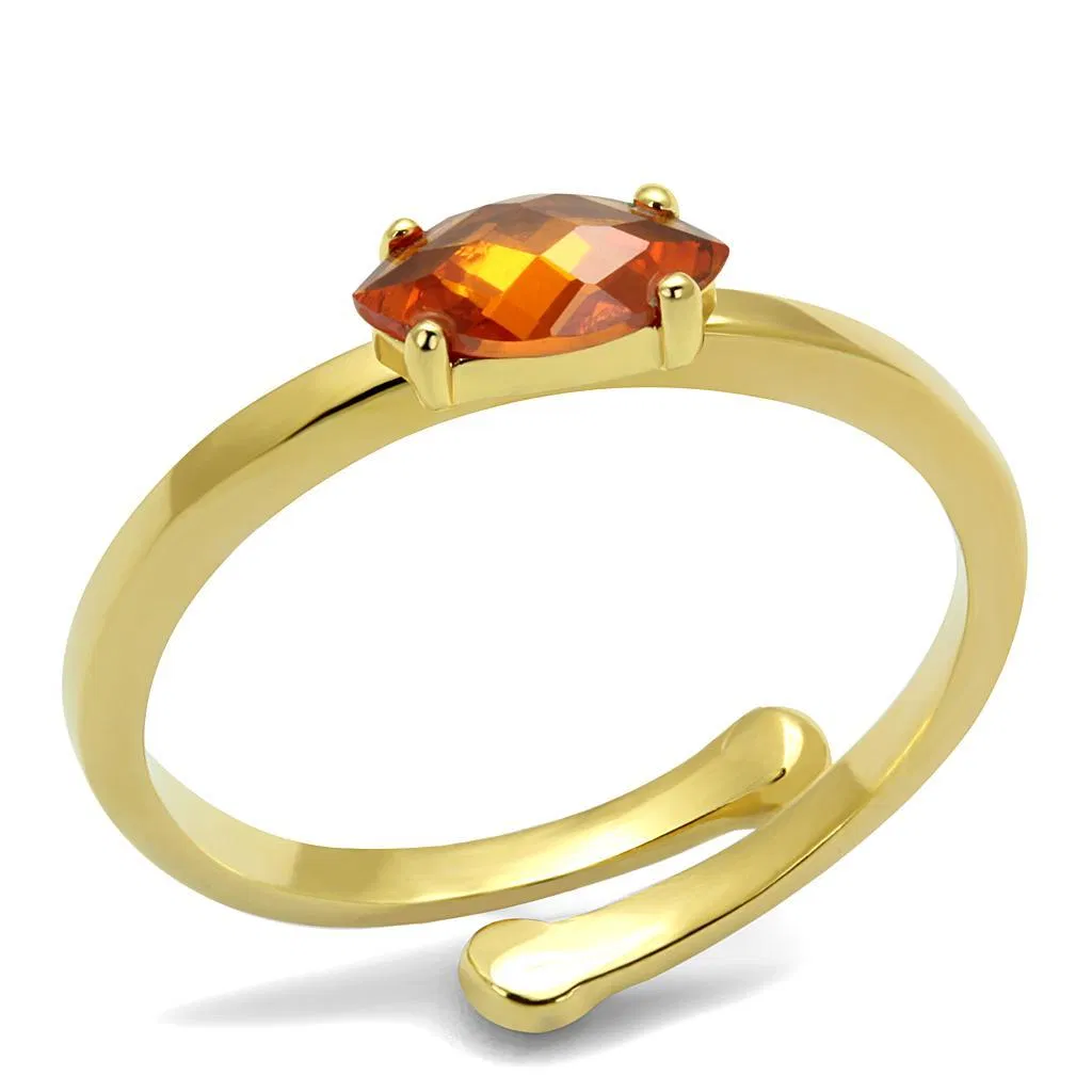 LO4065 - Flash Gold Brass Ring mit AAA Grad CZ in Orange