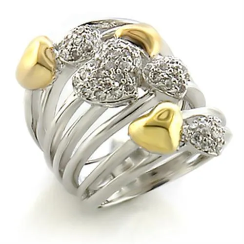 8X149 - Gold + Rhodium-Messing - Ring mit AAA-Klasse CZ in Clear