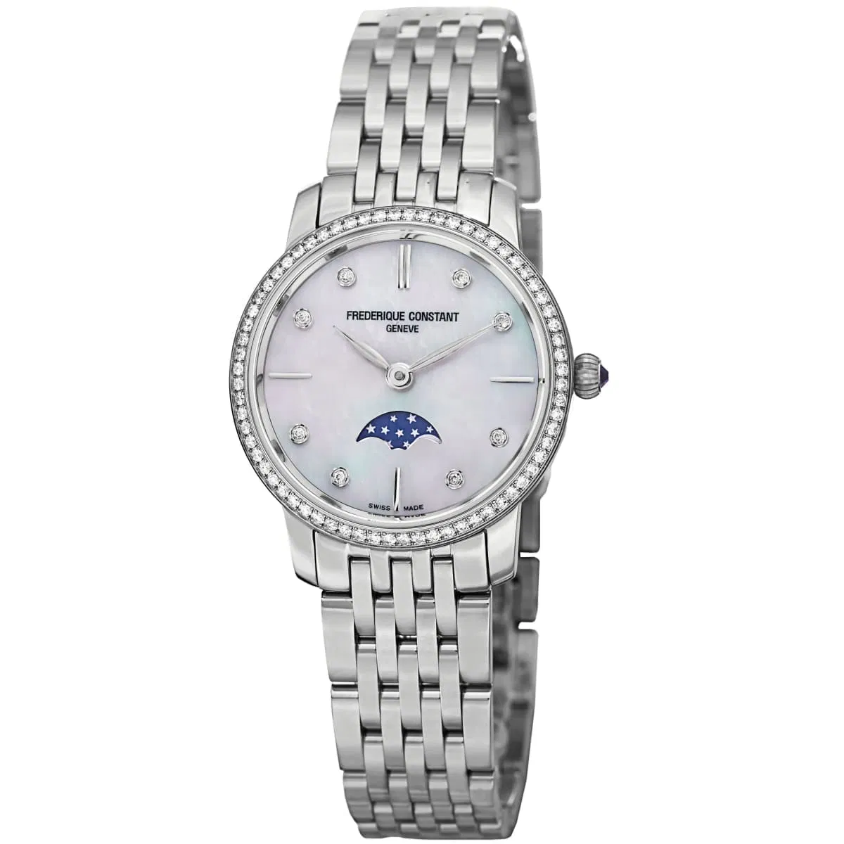 Frederique Constant FC-206MPWD1SD6B 'Slim Line' Mutter von Perl Diamant Zifferblatt Edelstahl Uhr