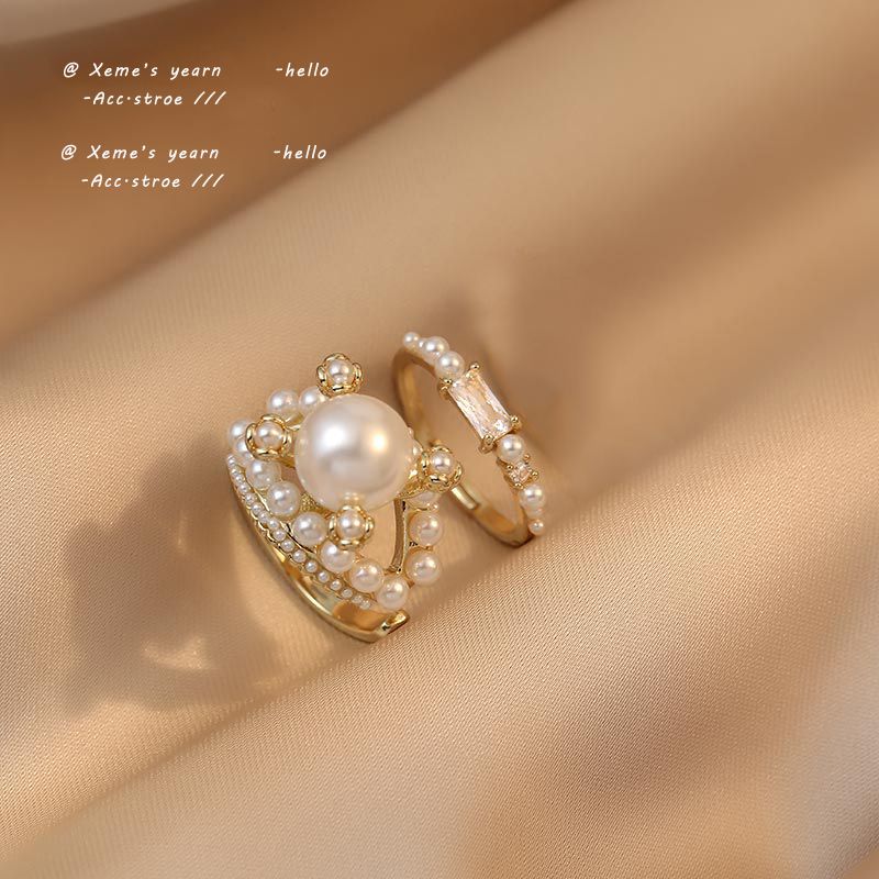 Französisch Retro Celebrity Temperament Perlenringe für Frau 2021 koreanische Mode Anzug Schmuck Party Mädchen Elegant Accessoires Ring