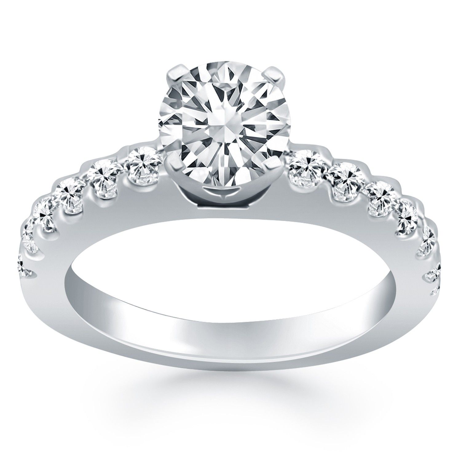 14 Karat Weißgold Diamant Micro Prong Cathedral Verlobungsring