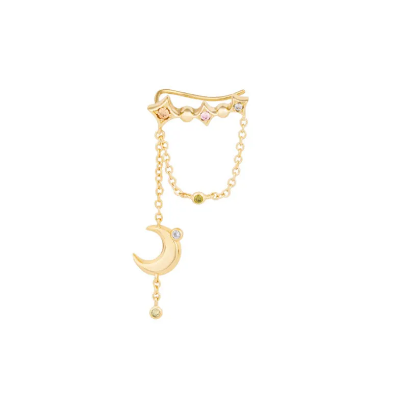 Sterling Silver INS Star Moon Tassel Ohrclip