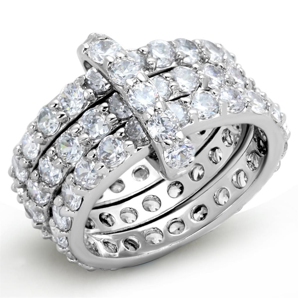 3W875 - Rhodium-Messing - Ring mit AAA-Klasse CZ in Clear