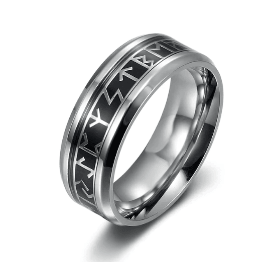 Beowulf Regalia Handgefertigter Edelstahl Viking Elder Futhark Rune Ring
