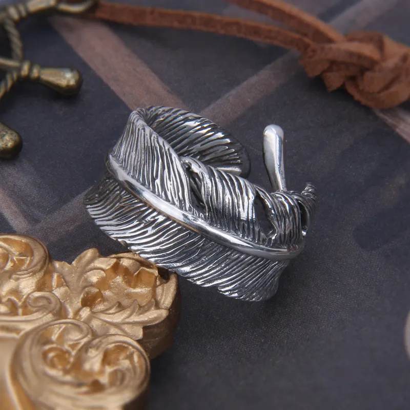 S925 Sterling Silber Feder Ring Kreative Persönlichkeit