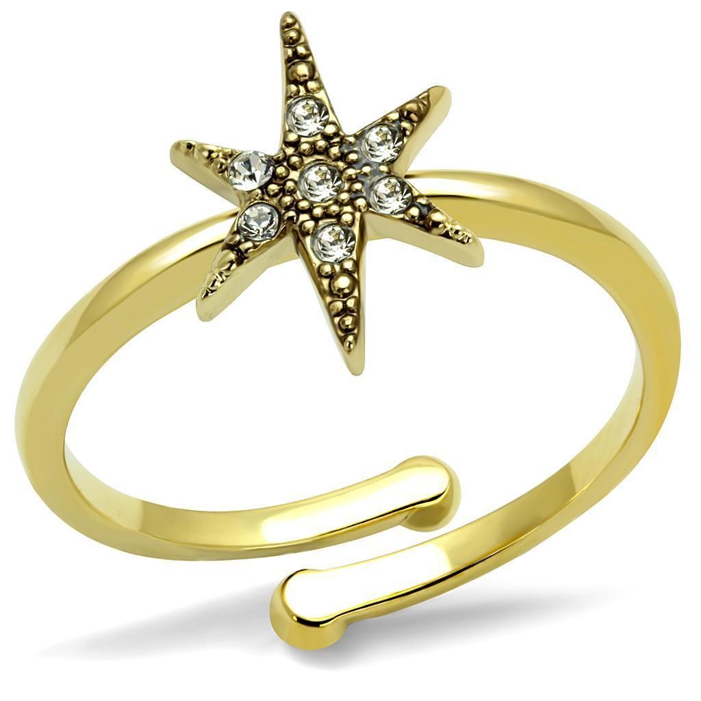 LO4052 - Flash Gold Brass Ring mit Top-Grade - Kristall in Clear
