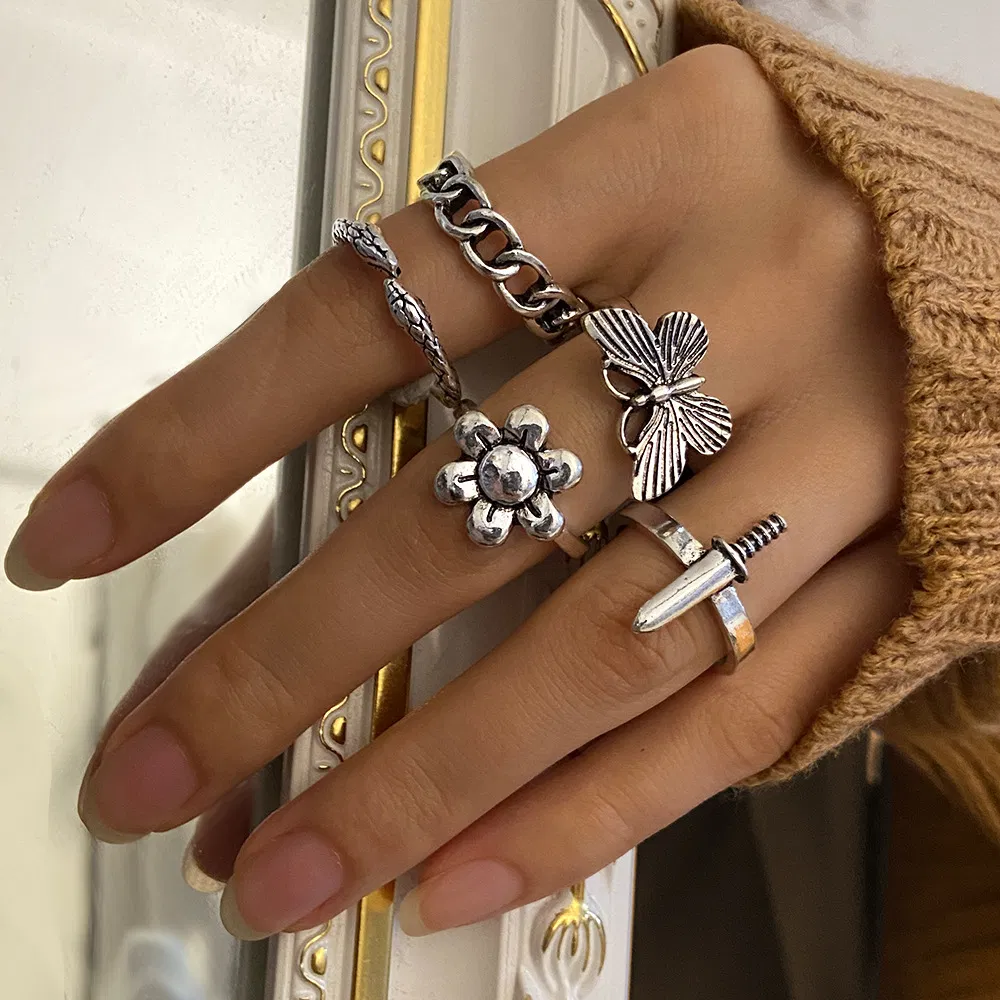 Vintage Distressed Embossed Eagle Claw Ring Set