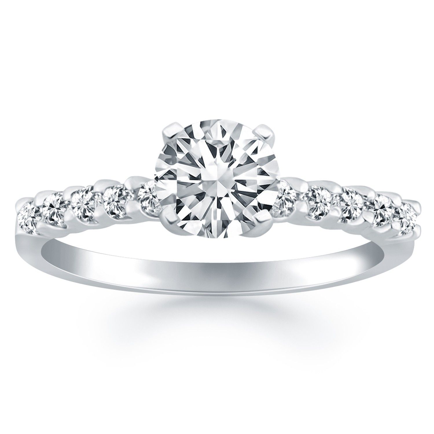 14 Karat Weißgold Shared Prong Diamond Band Accent Engagement Ring