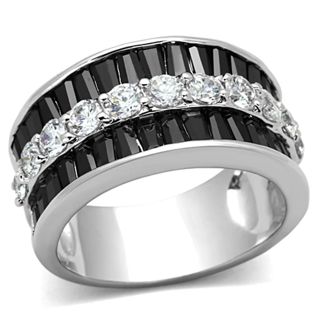 3W513 - Rhodium-Messing - Ring mit AAA-Klasse CZ in schwarzem Diamant