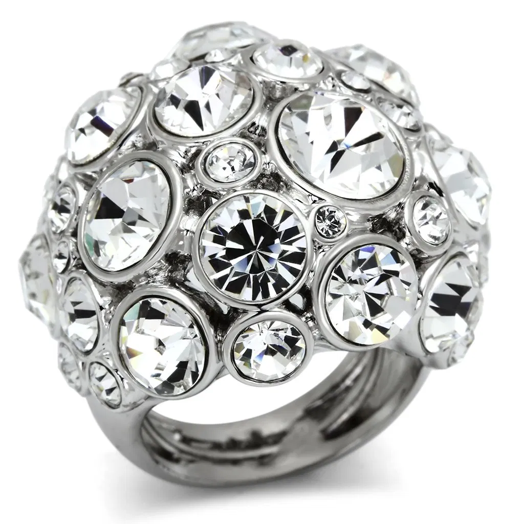 LO2546 - Rhodium-Brass - Ring mit Top-Grade - Kristall in Clear