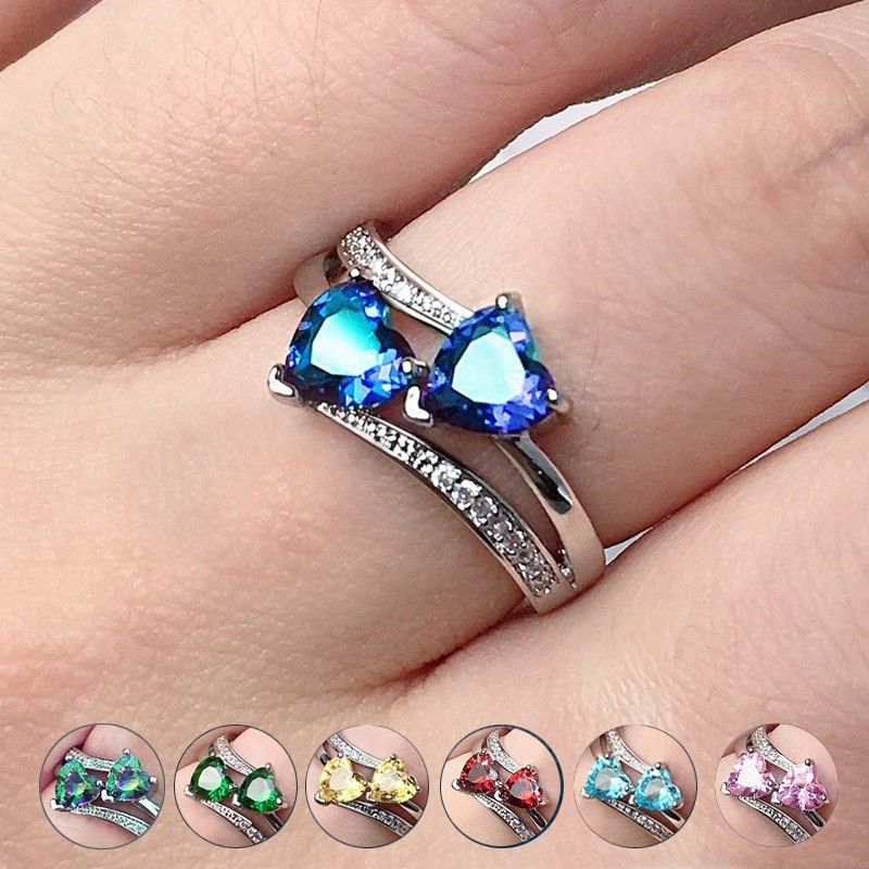 Elegant Doppelherz Zircon Hochzeitsparty Ring