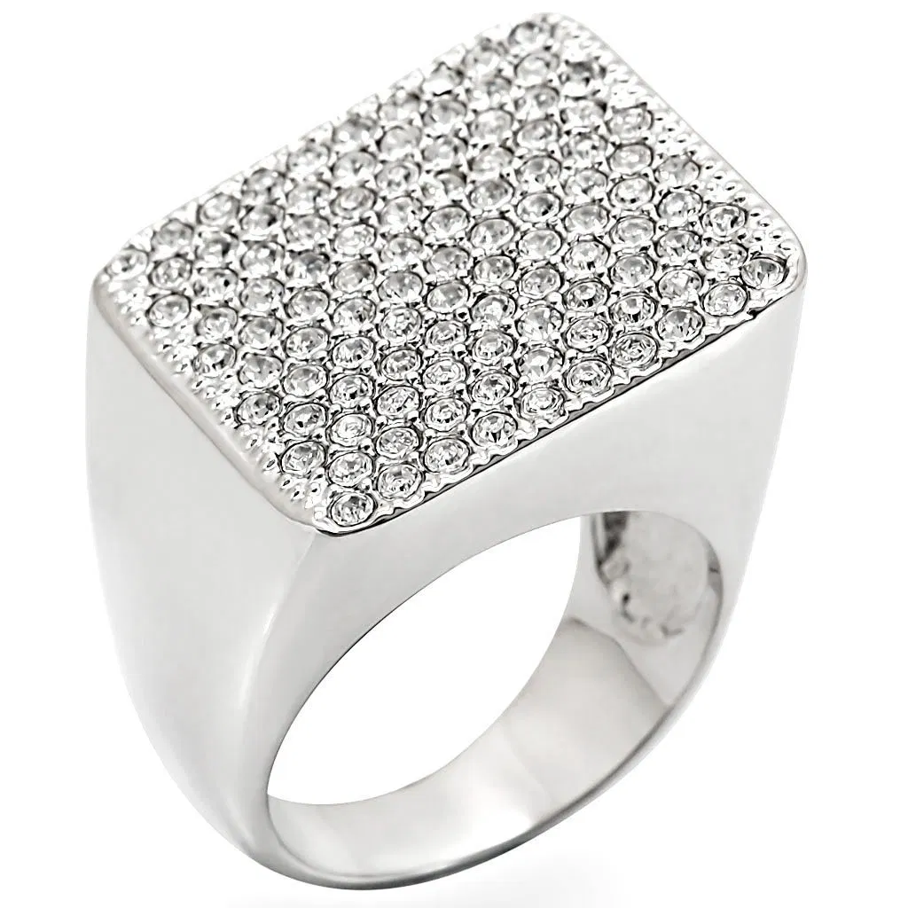 1W035 - Rhodium-Brass - Ring mit Top-Grade - Kristall in Clear