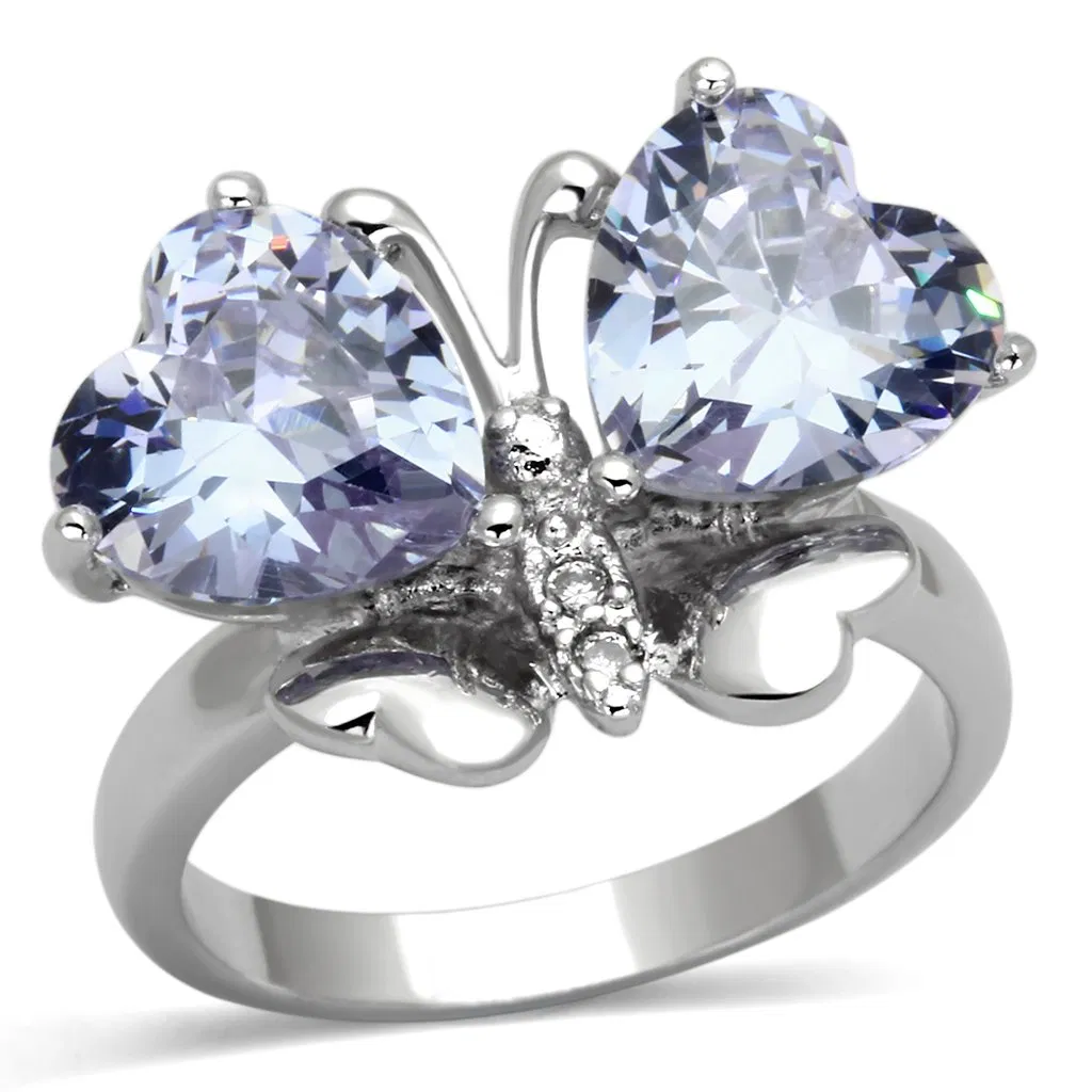 3W309 - Rhodium-Messing - Ring mit AAA-Klasse CZ in leichter Amethyst