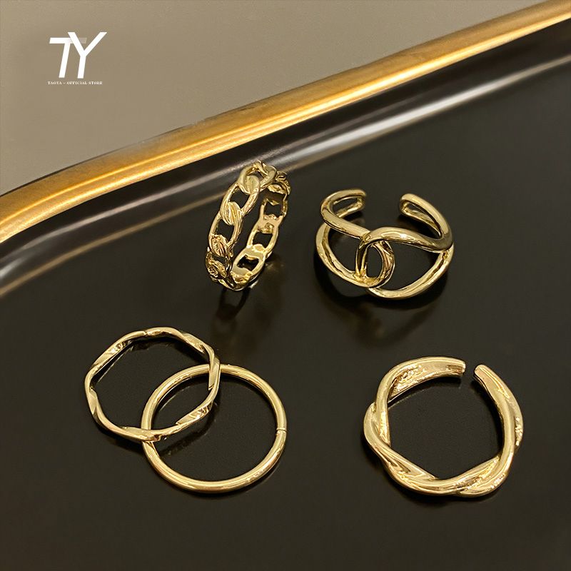 Design Fünf Stück Geometrisches Metall Gold Farbe Ringe Für Damen Koreanische Mode Schmuck Goth Accessoires Party Girl Ungewöhnliche Ring