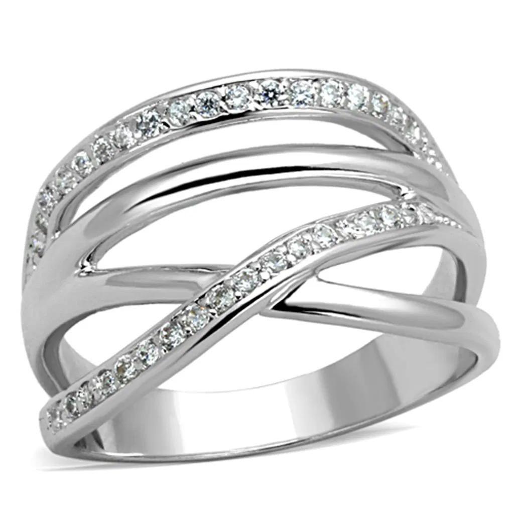 3W836 - Rhodium-Messing - Ring mit AAA-Klasse CZ in Clear