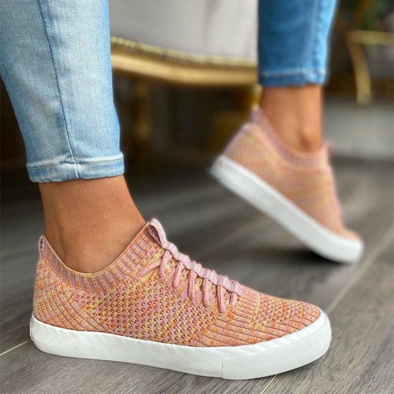 Frauen fliegen Gewebe Spitze Up Sneakers Flat Schuhe