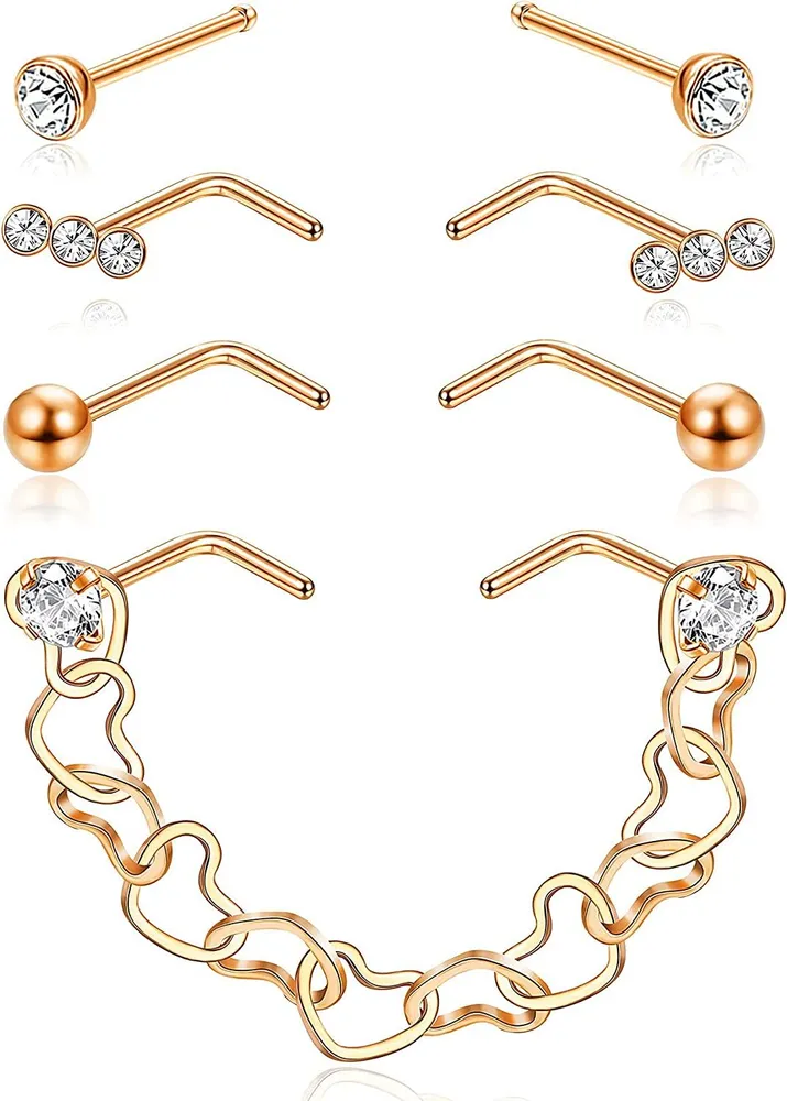 Nasenstabel Nasenkette für Frauen Nasenloch Piercing Kette 316L Edelstahl Nasenringe L-geformte Nasenkette Nasen Piercing Kette Nasenloch Piercing Schmuck