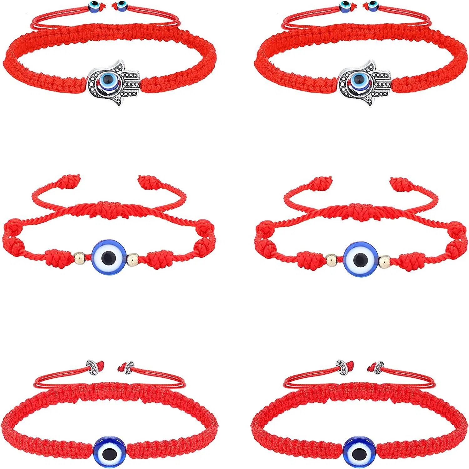 6pcs Evil Eye Armbänder für Frauen Männer 7 Knoten Handgemachte Lucky Armbänder zum Schutz Kabbala Rote String Armbänder Amulett Einstellbar