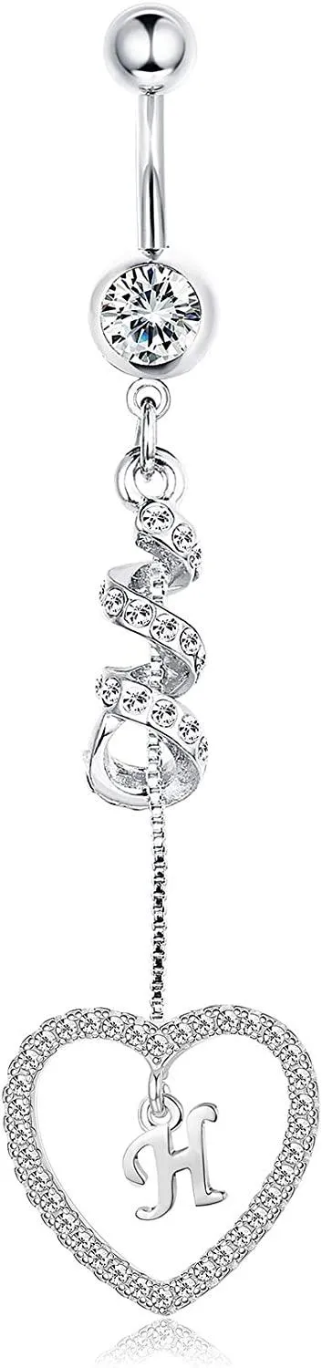 14G Bauchknopf Ringe Dangle mit Initialen für Frauen Mädchen Dangle Nabel Ringe 316L Chirurgische gebogene Nabel Barbell Dangle Bauch Piercing Schmuck