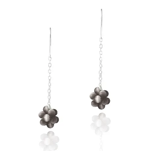 Sterling Silver Black Cats Eye Cluster Dangle Ohrringe