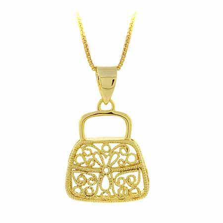 18 Karat Gold über Sterling Silber Filigree Handtasche Anhänger