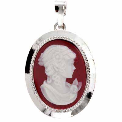 Sterling Silber Weiß und Rot Stein Lady Cameo Anhänger