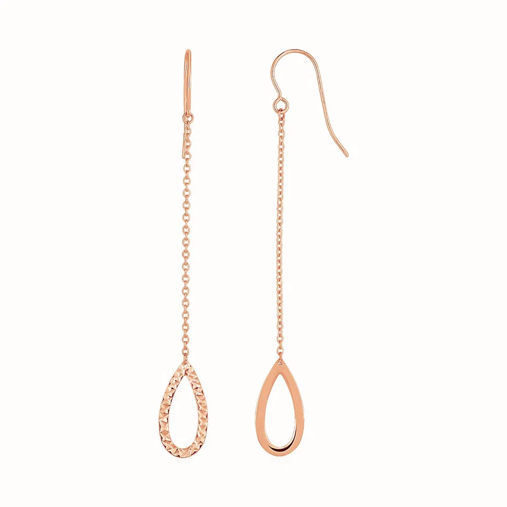 Texturisierte Birne geformte Long Drop Ohrringe in 14 Karat Rosegold