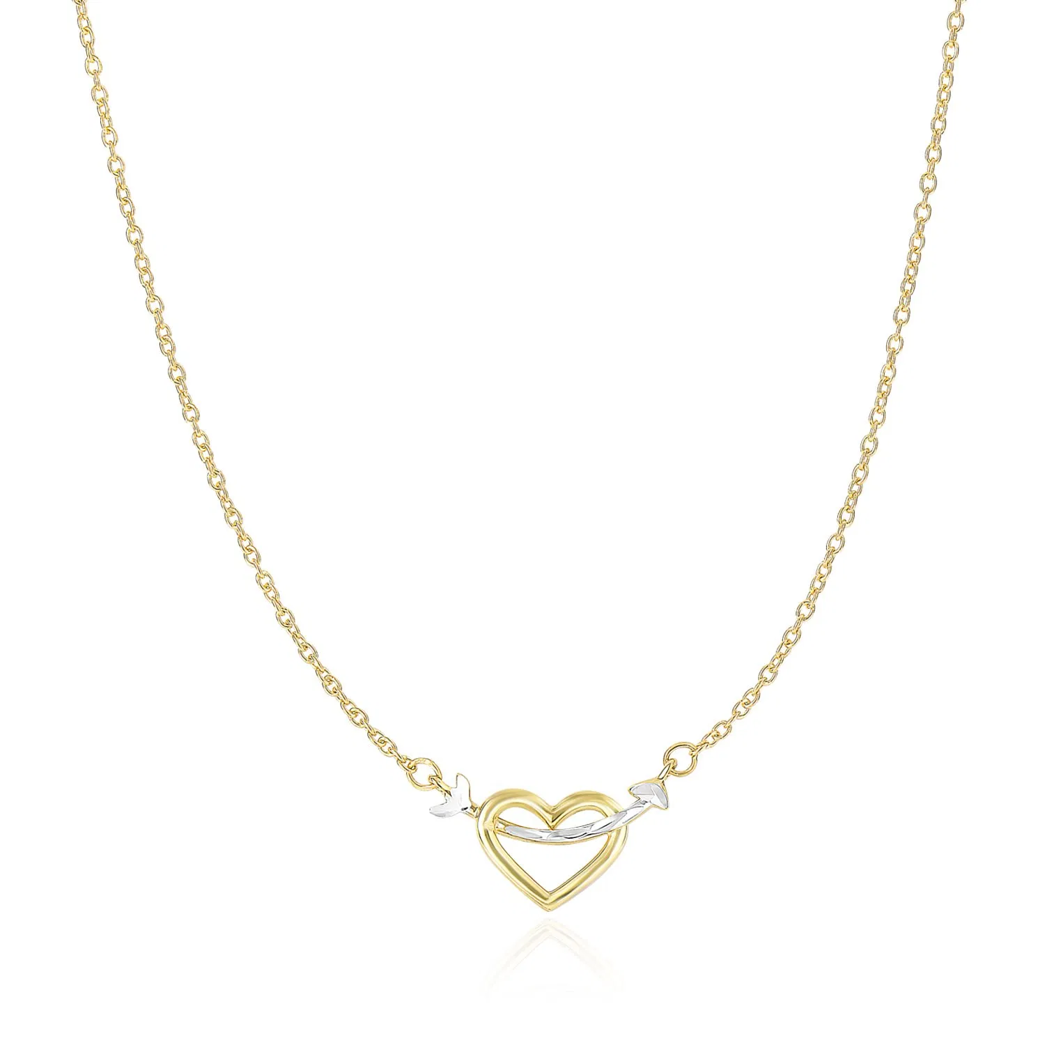 14 Karat Zwei-Ton - Gold Halskette mit Herz und Pfeil Charme