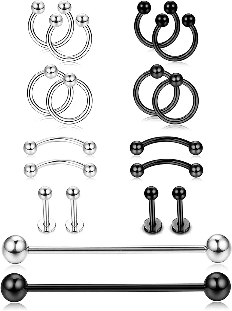 6pcs 16G Edelstahl Industrie Barbell Nasenring für Frauen Männer Augenbrauen Nipple Lippenringe Septum Circular Barbell Tragus Knorpel Ohrringe