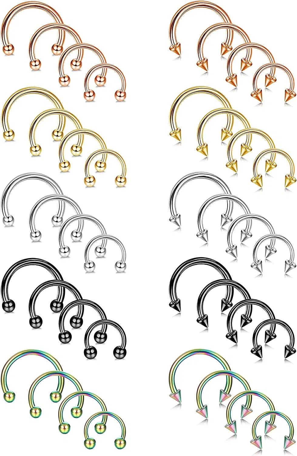 40Pcs 16G Septum Hufeisen Nasen Ringe Chirurgische Lippenringe für Frauen Männer hypoallergene Tragus Hoop Helix Daith Ohrringe Nasen Piercing Schmuck