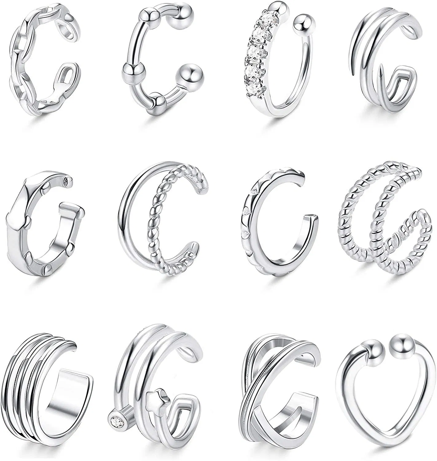 12 PCS Ohr Manschetten Ohrringe Non-Piercing Fake Ohr Clip Sparkling CZ Ohr Helix Manschetten Ohrringe für Frauen