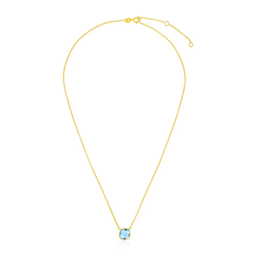 14 Karat Gelbgold 17 Zoll Halskette mit Kissen Blau Topaz