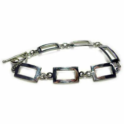 Sterling Silber Polierte Rechteck Link Armband