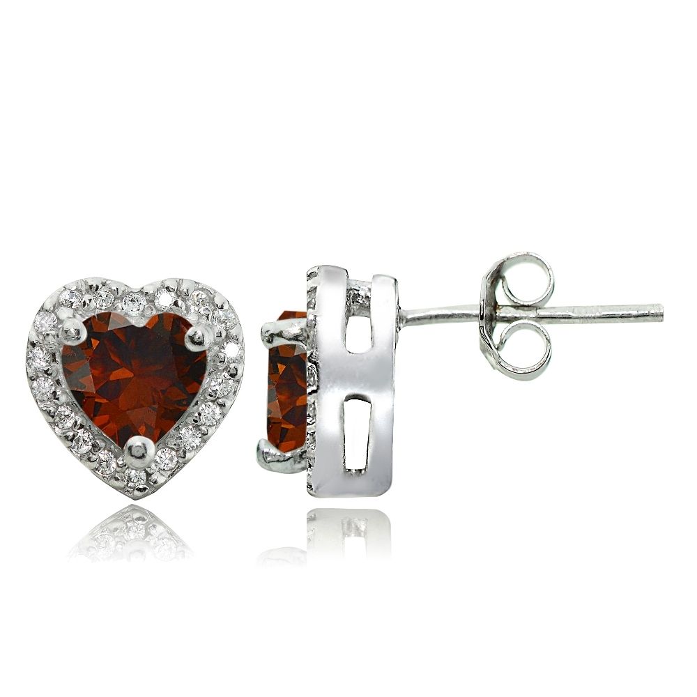 Sterling Silber 1,85 Karat Granat und Weiße Topaz Herz Stud Ohrringe