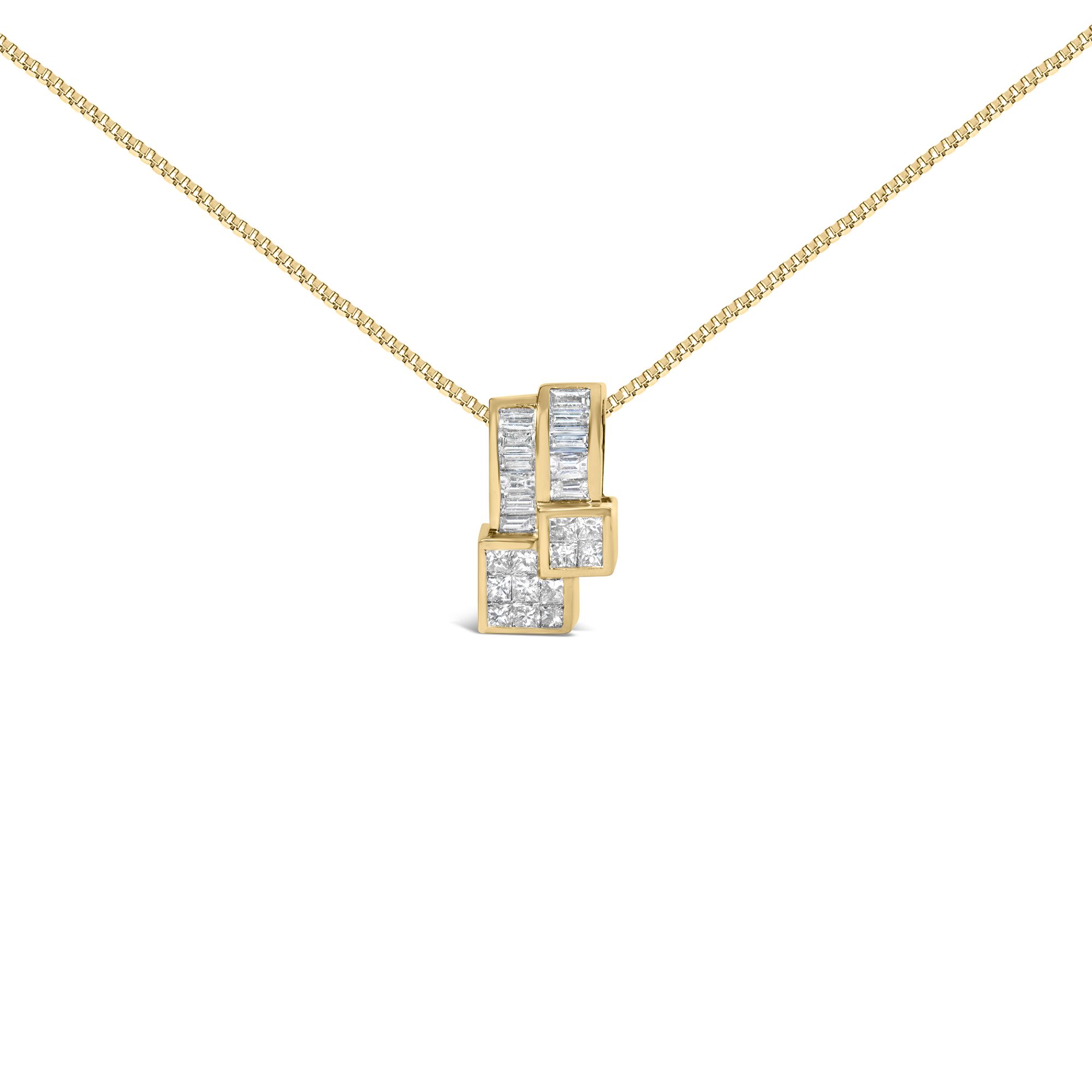 14 Karat Gelbgold 1 1⁄2 cttw Prinzessin und Baguette Schneiden Diamant geometrische Anhänger Halskette (H-I Farbe, VS1 - VS2 Klarheit)