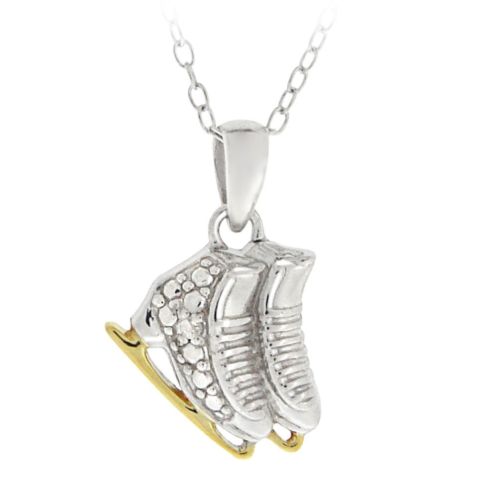 Sterling Silber Zwei-Tone Diamant Akzent Eis-Skaten - Halskette