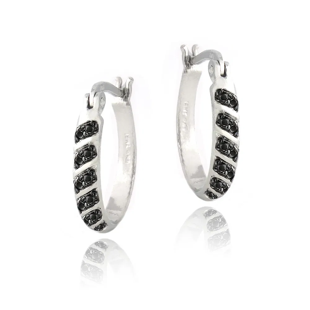Black Diamond Accent 20mm gestreifte Oval Hoop Ohrringe