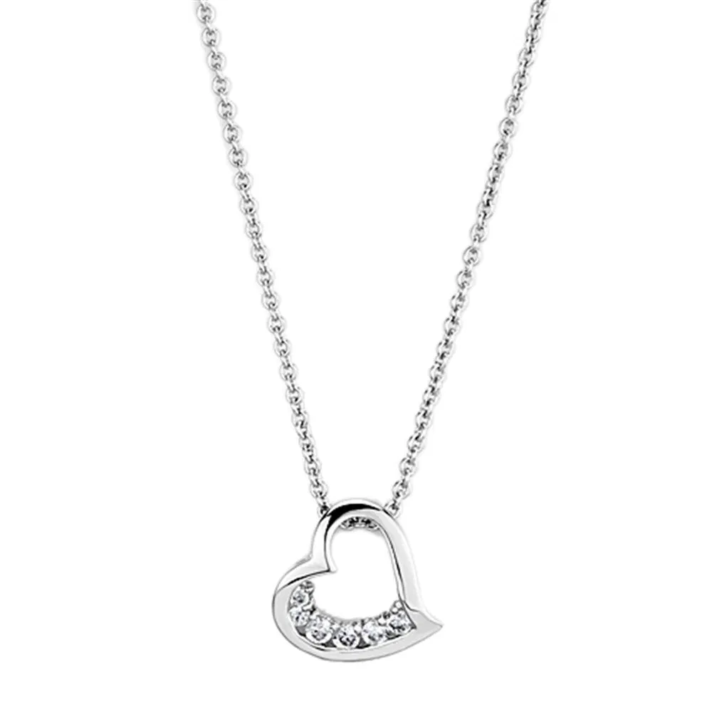 3W410 - Rhodium-Messing - Halskette mit AAA-Klasse CZ in Clear