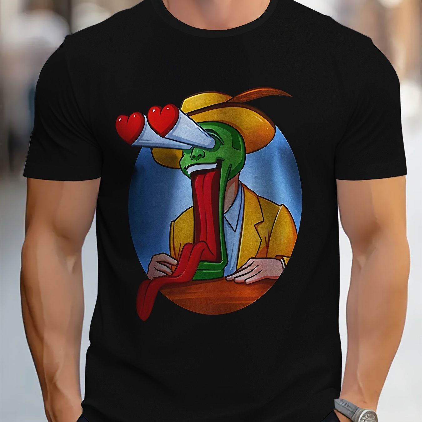 Männer Casual Mode Spaß Muster gedruckt T-Shirt - Weich Polyester-Faser, runden Hals, Schwarz, Stretch-Gefühl, undurchsichtig, geometrisches Muster, Maschinenwaschbar