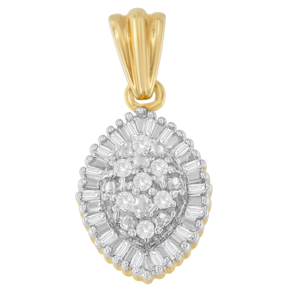 10K Gelbgold 1 / 4 cttw Round and Baguette Cut Diamant Oval Burst Halo Pendant Kette (I-J, I1 - I2)