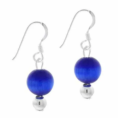 Sterling Silver 6mm Dark Blue Cats Eye Bead Dangle Ohrringe