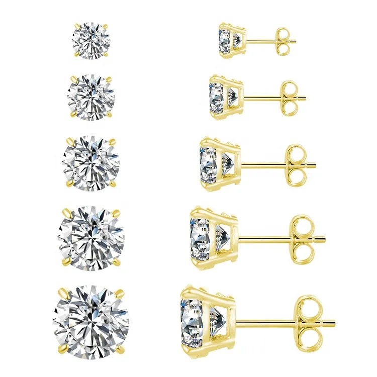 18K Gold Plated 925 Sterling Silber Cubic Zirkonia Cz Ohrringe Stud Ohrringe 1 Paar