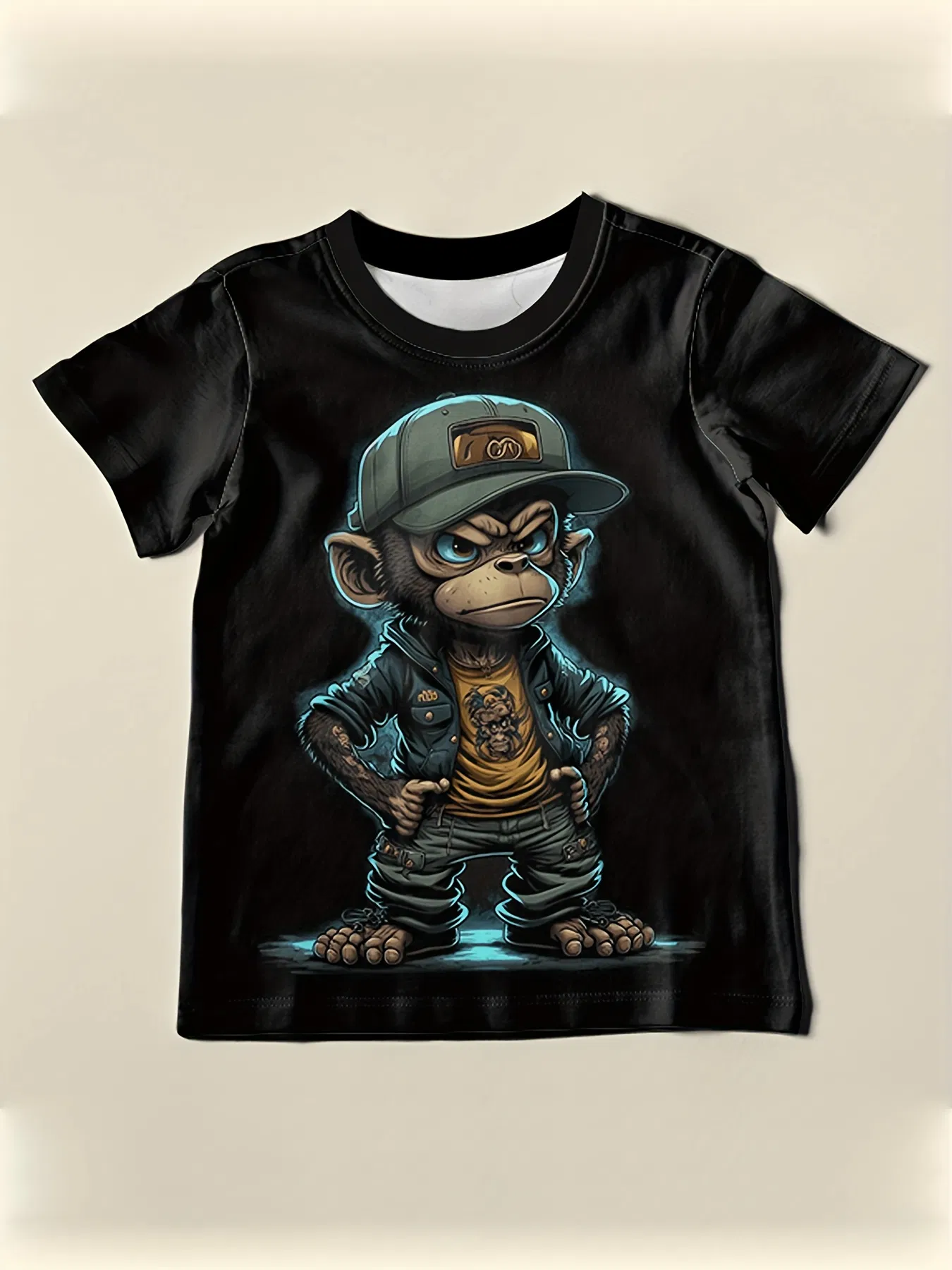 Hip Hop Monkey Print, Herren Grafik Design Round Neck Novel T-Shirt, Sommer casual und bequemes T-Shirt, Daily Resort Men 's Top