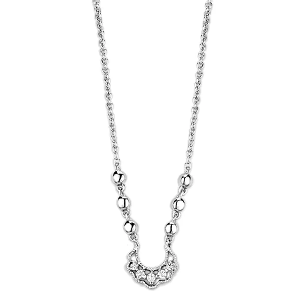 3W448 - Rhodium-Messing - Halskette mit AAA-Klasse CZ in Clear