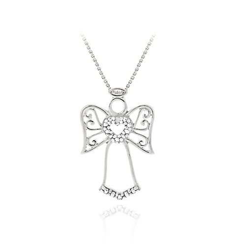 Sterling Silber Diamant Accent Angel& Herz Filigree Slide Pendant