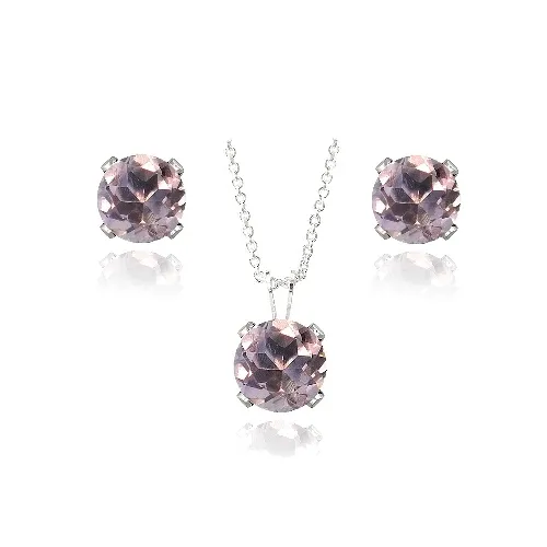 Sterling Silber 3ct Amethyst Solitaire Anhänger & Ohrringe Set