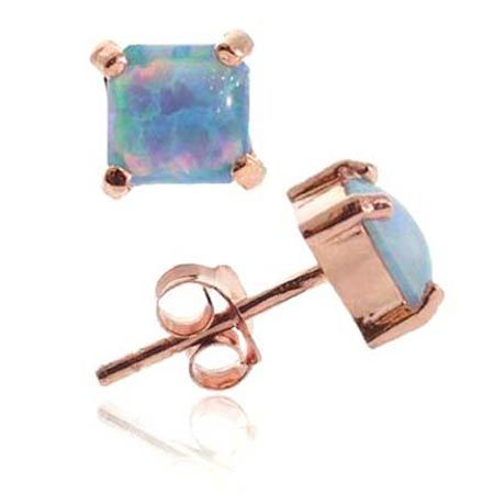 18K Rose Gold über Sterling Silber geschaffen Blau Opal 5mm Square Stud Ohrringe