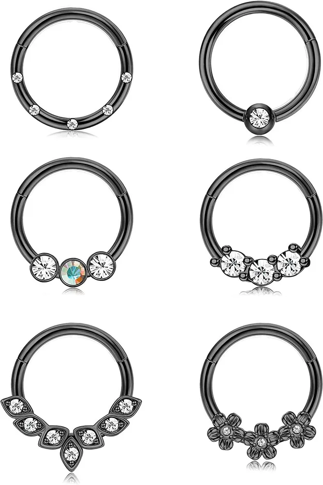 6pcs 16G Septum Clicker Ringe für Frauen Chirurgische CZ Knorpel Helix Tragus Hoop Daith Ohrringe Nasen Hoop Ringe Retener Körper Piercing Schmuck