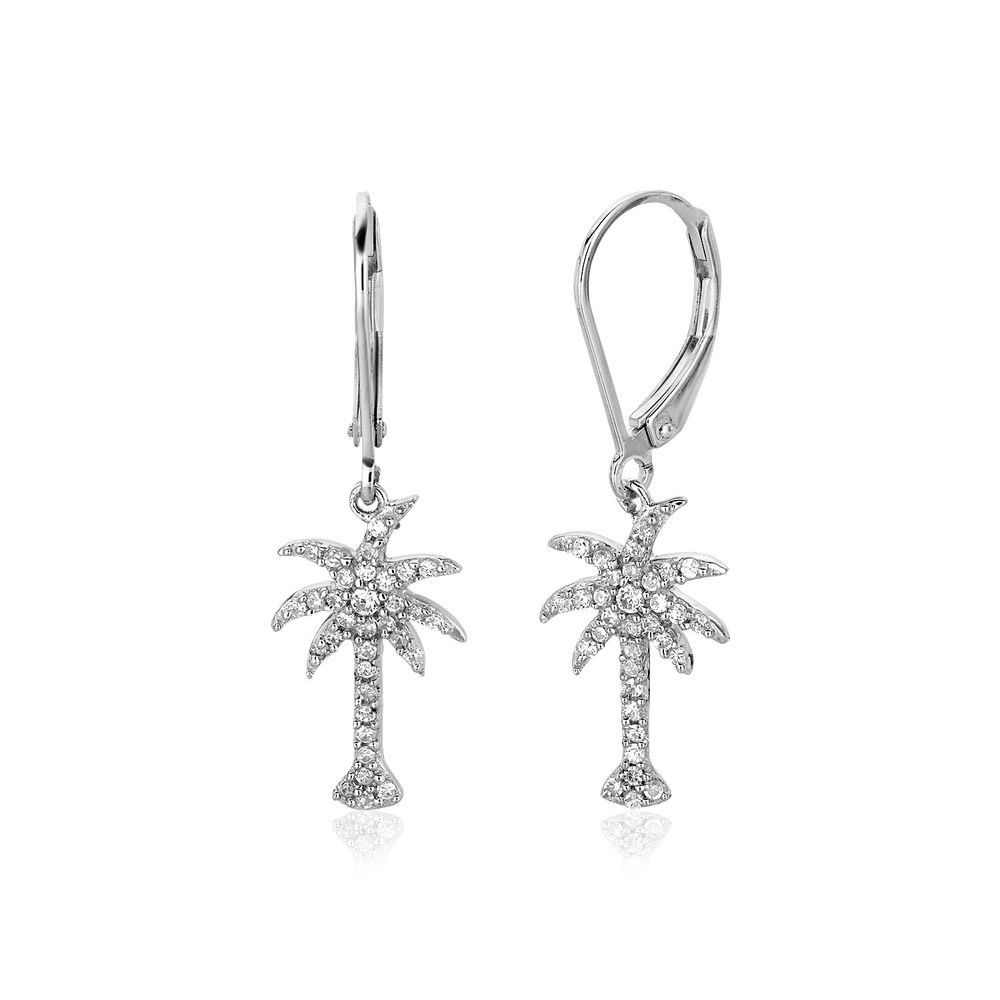 Sterling Silber Palm Baum Dangle Ohrringe mit Kubik Zirkonien