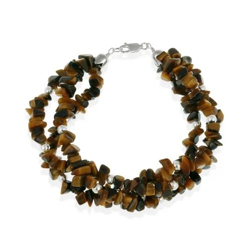 Sterling Silber 3 Strand Tiger 's Eye Chip & Bead Armband